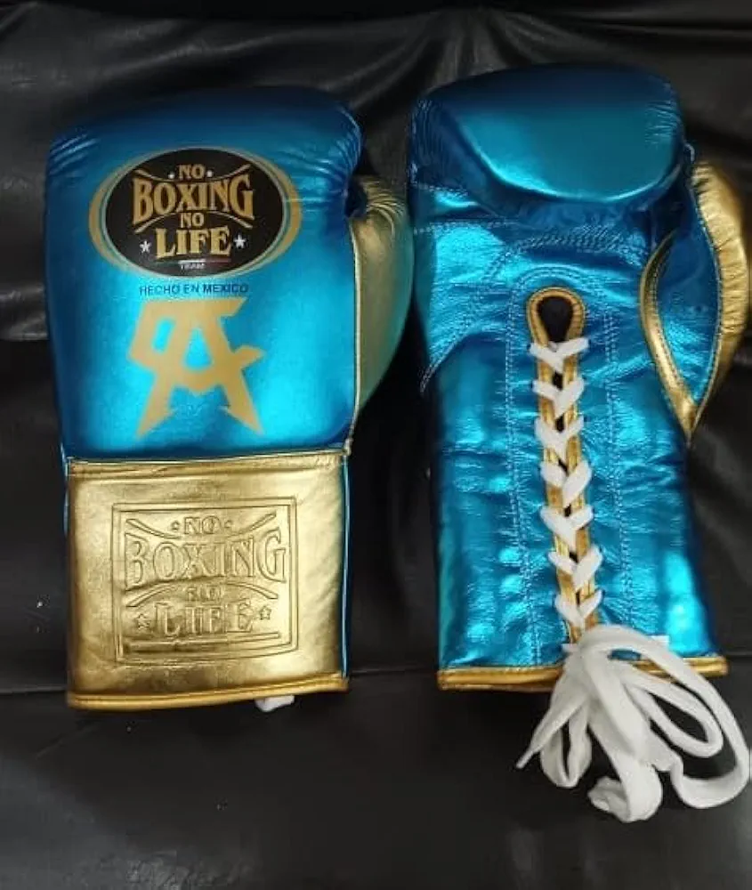No Boxing No Life Boxing Gloves Custom Made with Cowhide Skin Blue and Gold with