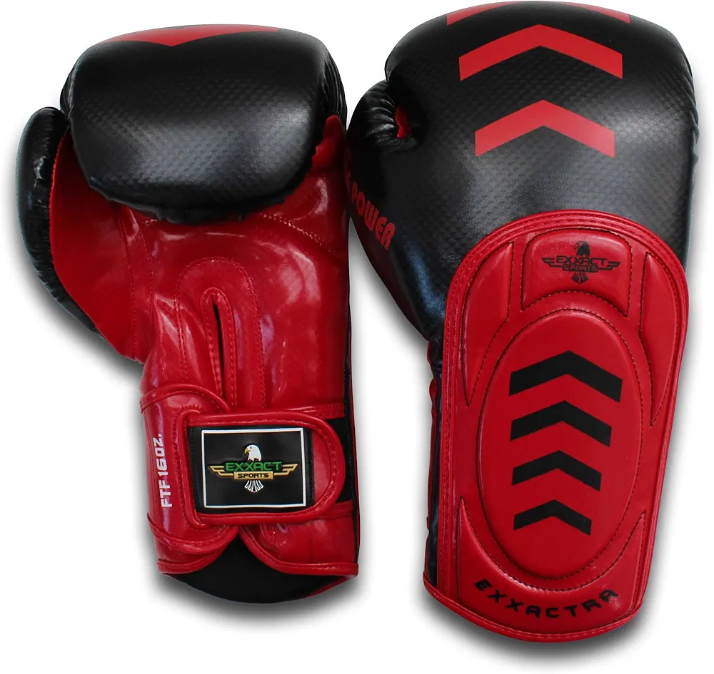 Exxact Sports Exxactra Boxing Gloves for Men, Durable Engineered Leather Womens Boxing Gloves with Padded Protection, Mens Boxing Gloves for MMA, Kickboxing, Muay Thai, Heavy Bag & Sparring Gloves