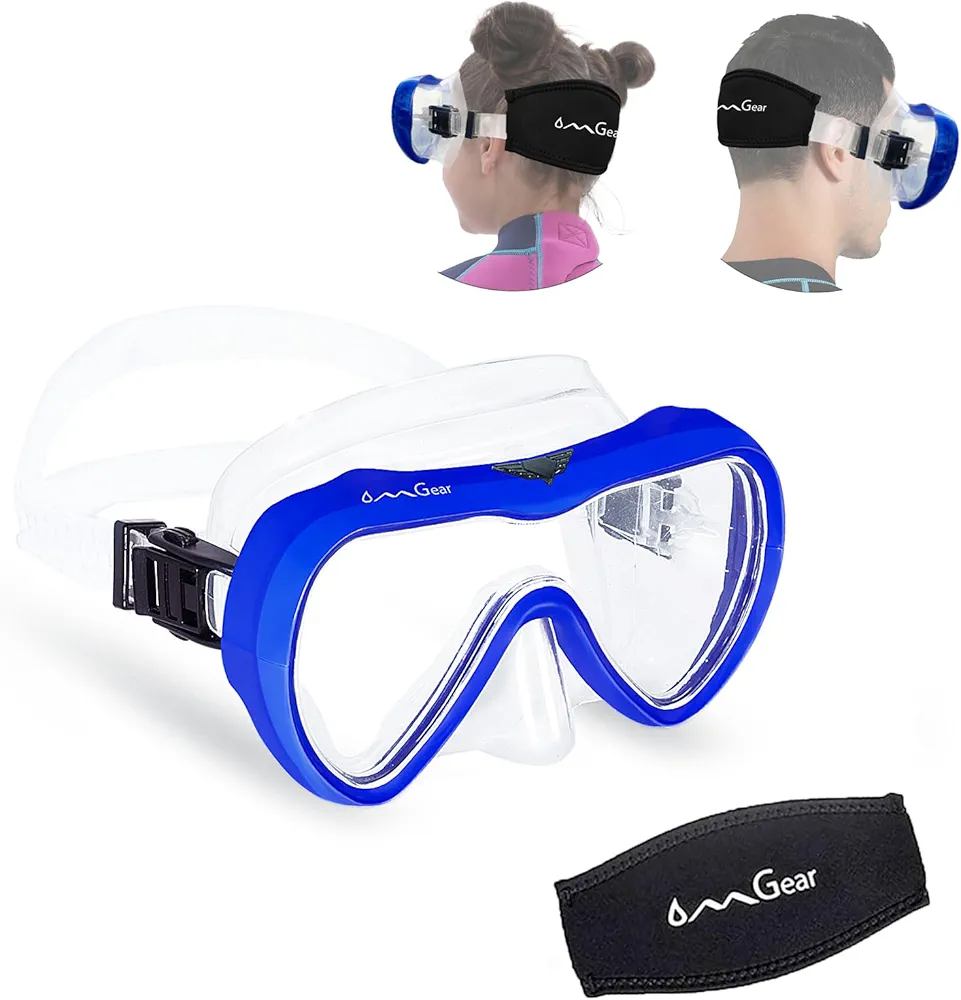 OMGear Diving Mask Snorkeling Gear Kids Adult Snorkel Mask Dive Goggles Silicone Swim Glasses with Nose Cover for Scuba Free Diving Spearfishing Neoprene Strap Cover Impact Resistance