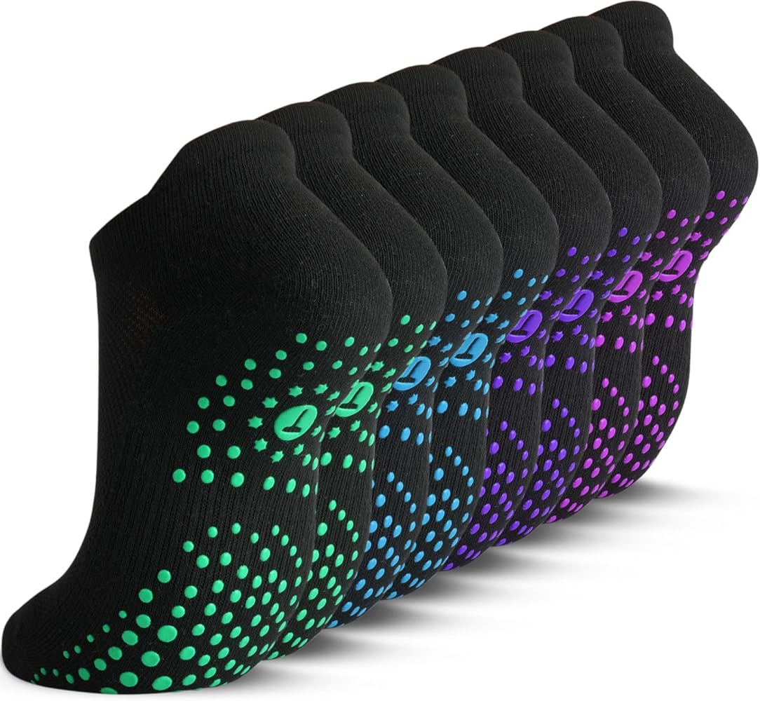 Pilates Socks for Women, Cushioned Ankle Grippy Non Slip Socks for Yoga, Hospital, Barre, Sports Home Slipper Socks 2/4 Pairs