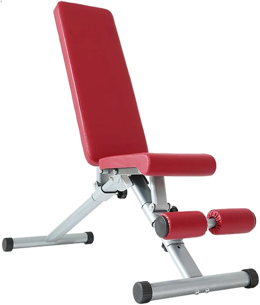 Weight Bench, Adjustable Home Foldable Dumbbell Bench Press Flat Sit-up Training Chair Fitness Equipment (Color : Red)