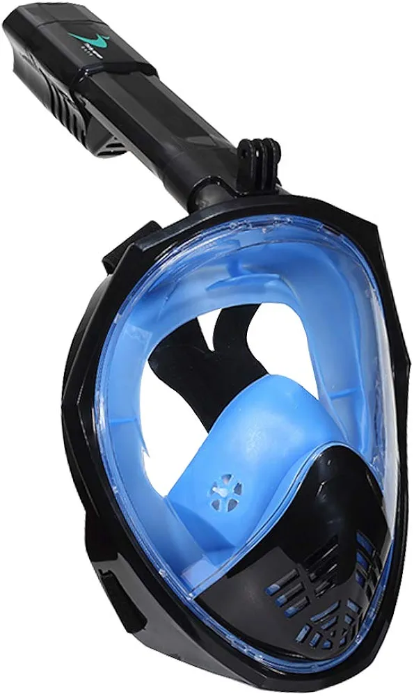 Full Face Snorkel Mask with Detachable Camera Mount, 180 Panoramic Anti-Fog Anti-Leak Diving Mask with Safety Breathing System for Adult and Kids