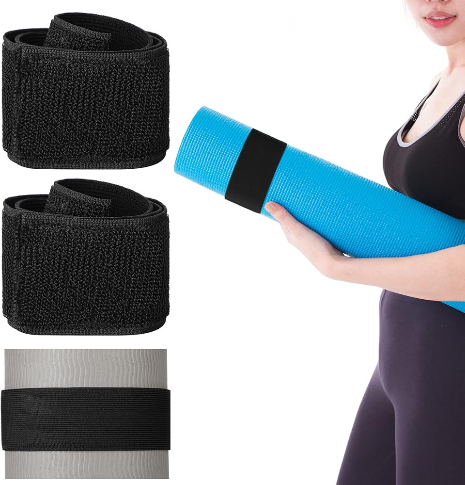 Honoson 4 Pcs Nylon Yoga Mat Strap Stretchable Yoga Mat Holder Straps Heavy Duty Bungee Straps Band Adjustable Yoga Mat Carrying Strap for Exercise Workout Pilates Yoga Mat Storage Gym, Black