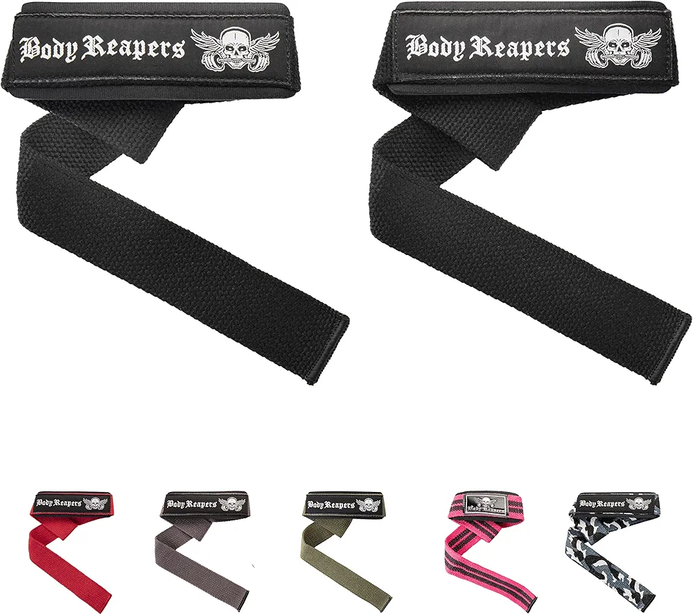 Body Reapers Lifting Straps for Weightlifting Women & Men - 24 Inch Long Padded Neoprene Cotton Deadlift Straps for Strength Training, Deadlifting with Extra Hand Grips Support