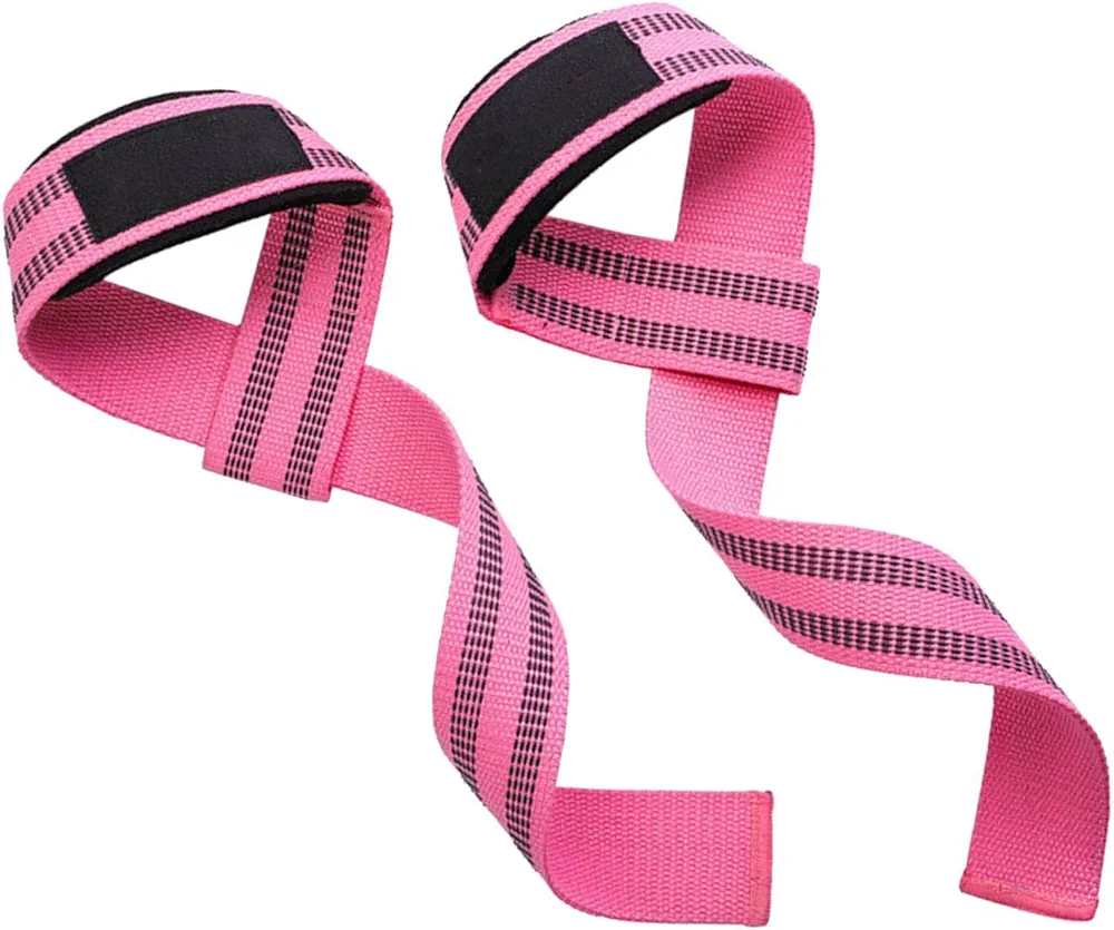 2Pcs Weight Lifting Straps Wrist Support Wraps Strength Adjustable, Pink