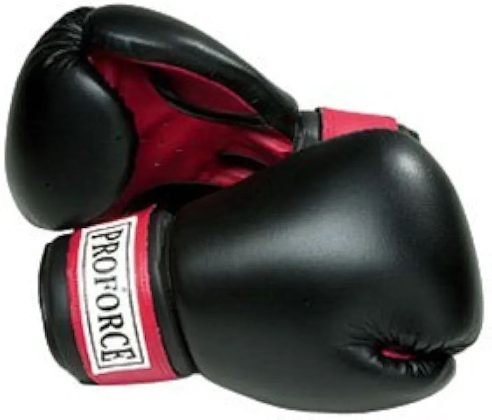 Pro Force Leatherette Boxing Gloves - Black with Red Palm - Black - 22 oz.
