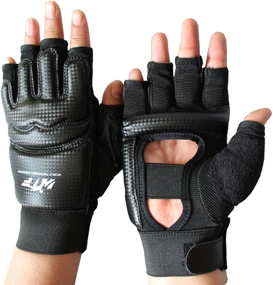 Taekwondo Gloves WTF Training Martial Arts Boxing Sparring TKD Punch Bag Mitts MMA Grappling Karate Fighting Gym Gear PU Leather Wrist Wraps Gloves for Men Women Kids (X-Large, Black)