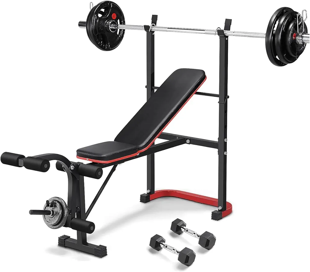 Standard Weight Bench Set, 660LBS Adjustable Bench Press with Leg Extension and Leg Curl, Flat/Incline Workout Bench Home Gym Standard Weight Training Bench for Adults and Teens