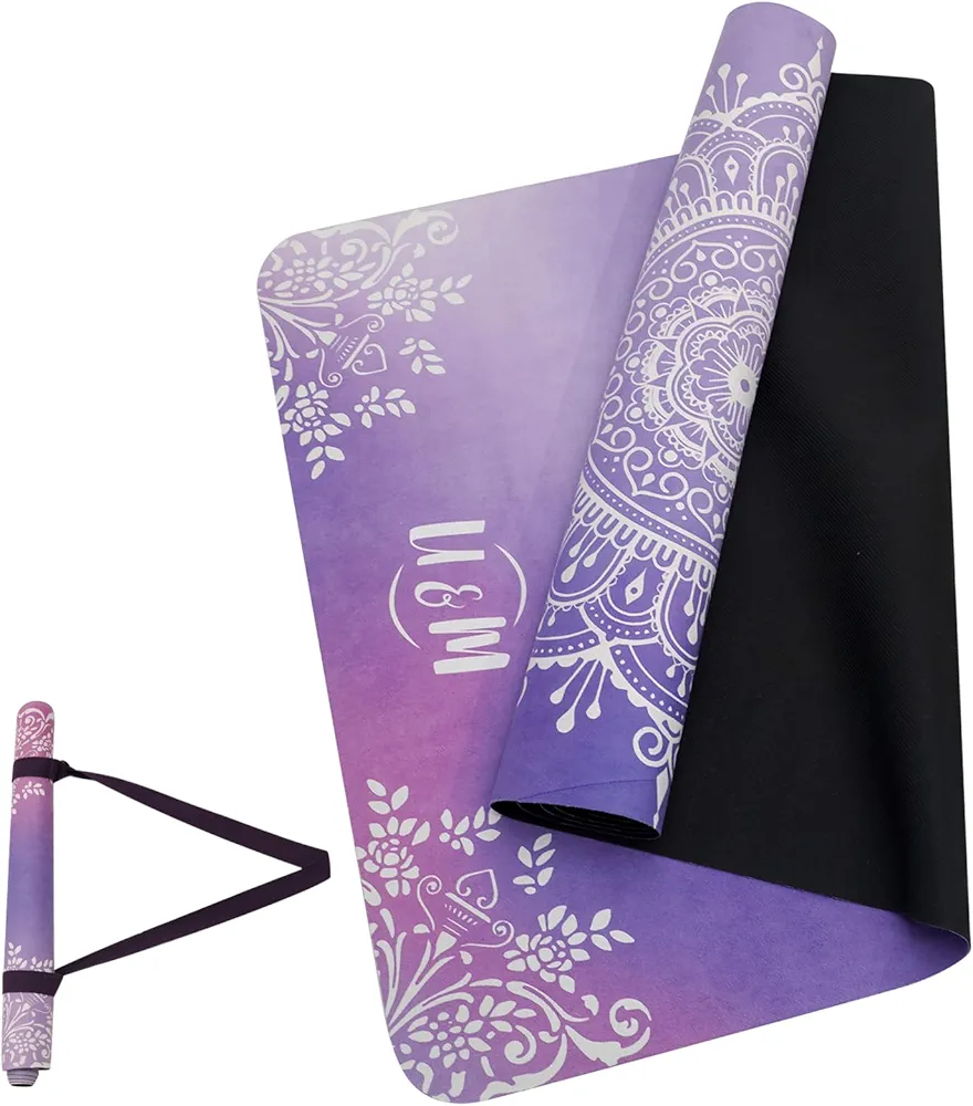 U&M Yoga Mat Non-Slip, Exercise Suede Mat with Carrying Bag for Home Yoga, Pilates & Meditation Stretching, Floor & Fitness Workouts, Fitness Mats Non-Slip Natural Rubber Base & Suede Mat (72'' x 27'' x 1.5mm Thick)