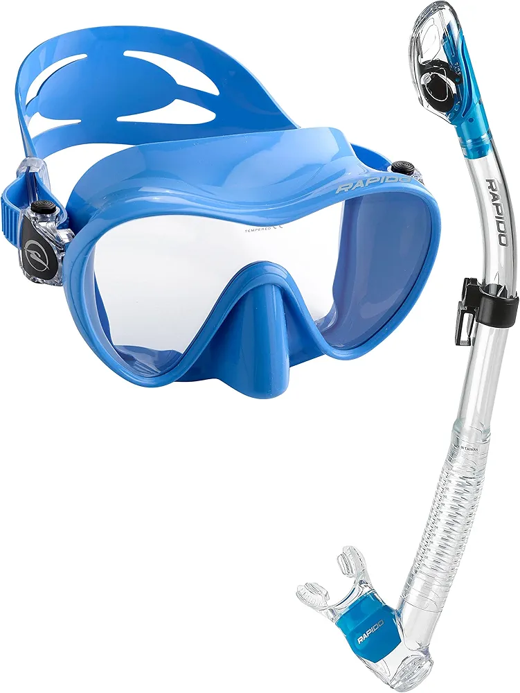 Rapido Boutique Collection Active Frameless Snorkel Mask Dry Snorkel Set - Scuba Snorkeling Mask Combo Kit with Carry Bag for Men and Women
