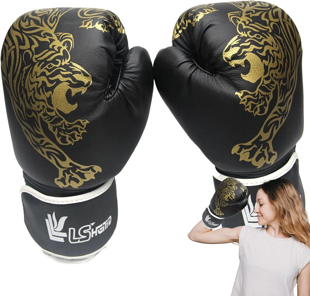 Boxing Gloves - Boxing Training Gloves, Training Punching Gloves | Adult Professional Boxing Training Gloves, PU Leather Tiger Printed Boxing Gloves, Muay Thai Fighting Gloves for Men Women