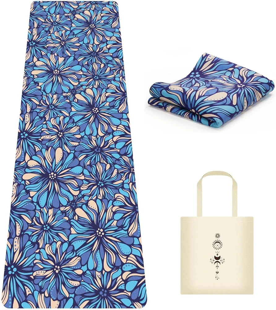 Travel Foldable Suede Yoga Mat 1.5 mm Thick Non-Slip Rubber Base Floor Mat Tote Bag included for Yoga Pilates Exercise Gym Workout (72" L x 24" W)