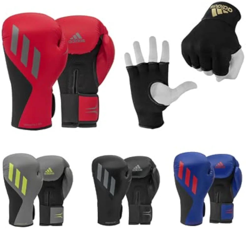 adidas Speed Tilt 150 Boxing Gloves & Protective Inner Boxing Gloves Bundle Deal- For Kick Boxing, Punching and Training Gloves - For Men and Women, Red Black Grey Gold, Weight 8oz, 10 oz , 12 oz , 14 oz , 16 oz , Medium
