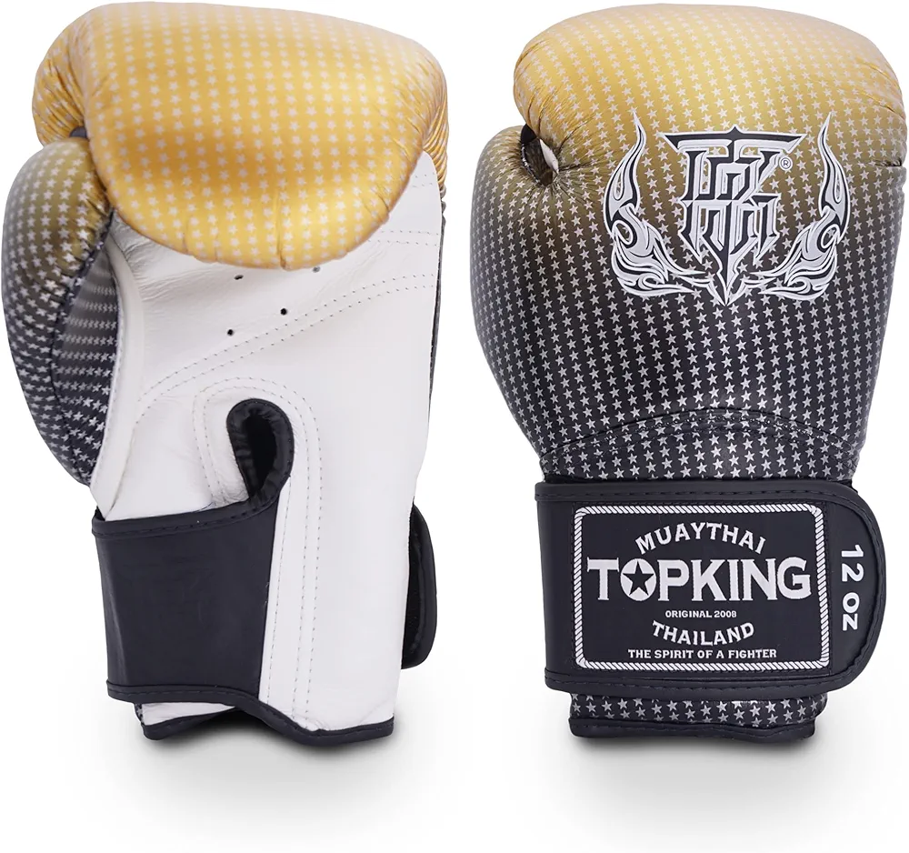 Top King Super Star Breathable Leather Gloves Muay Thai Boxing Gloves for Training or Sparring - 8oz, 10oz, 12oz, 14oz, 16oz
