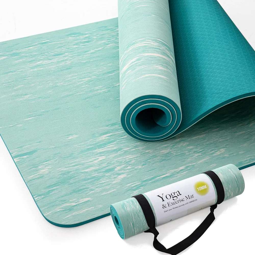 Extra Thick Yoga Mat, 2/5 Inch (10MM), Natural Rubber and TPE Non Slip Yoga Mats with Strap for Women Men, Eco Friendly Exercise Mat for Yoga, Pilates and Home Workout