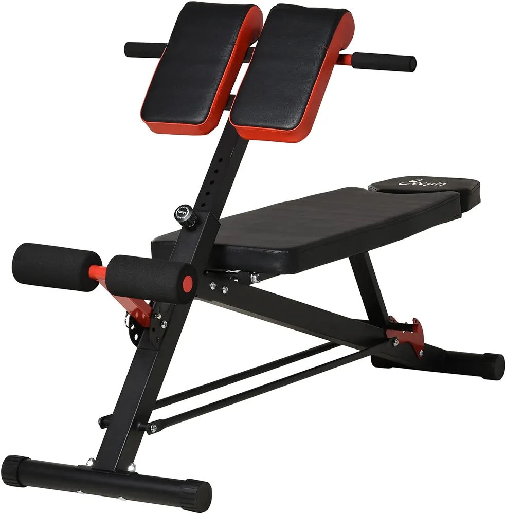 Soozier Adjustable Hyper Extension Dumbbell Weight Bench, Foam Leg Holders, Exercise Abs, Arms, Core, Strength Workout Station for Home Gym