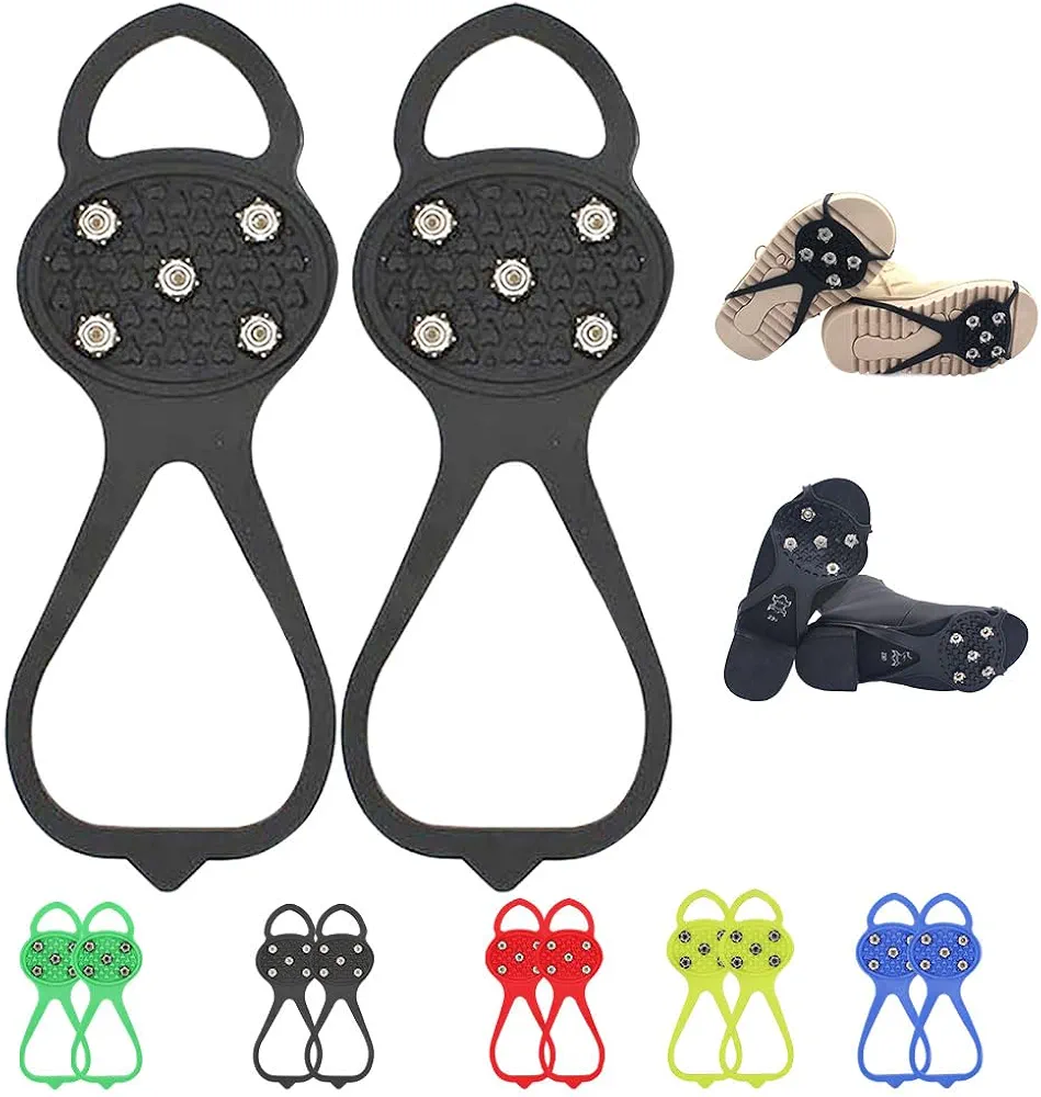 Universal Non-Slip Gripper Spikes, New Universal Gripper Spikes Non Slip Shoe Grips for Ice Sports, Traction Cleats Ice Snow Grips Anti Slip Silicone with 5 Tooth Steel Nails