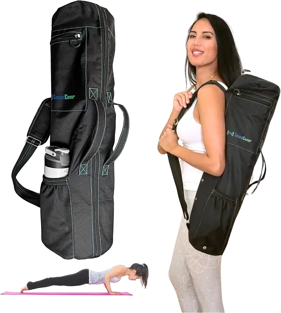 Extra Long Yoga Mat Bag for Men & Women, 3 Pockets, Full Zipper Water Resistant 600D Material, Large Water Bottle Pocket, Yoga Mat Carrier with Handles, Padded Shoulder Strap & Ventilation Vents