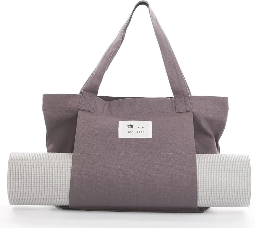 See Feel Canvas Yoga Mat Bag Tote With External Sleeve To Hold Mat
