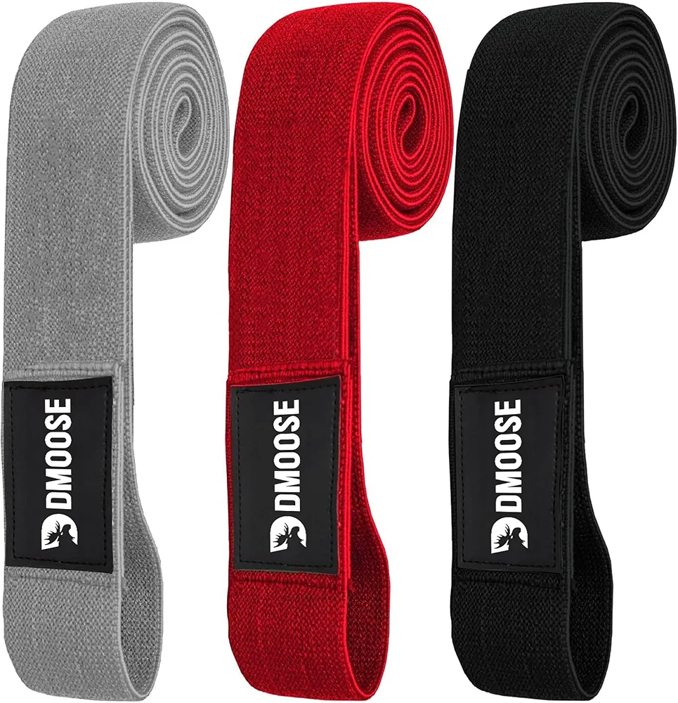 DMoose Fitness Fabric Resistance Bands for Working Out - Cloth Resistance Bands for Lunges, Squats & Bicep Curls - Work Out Bands for Booty Exercises - Non Slip Long Resistance Bands for Women & Men