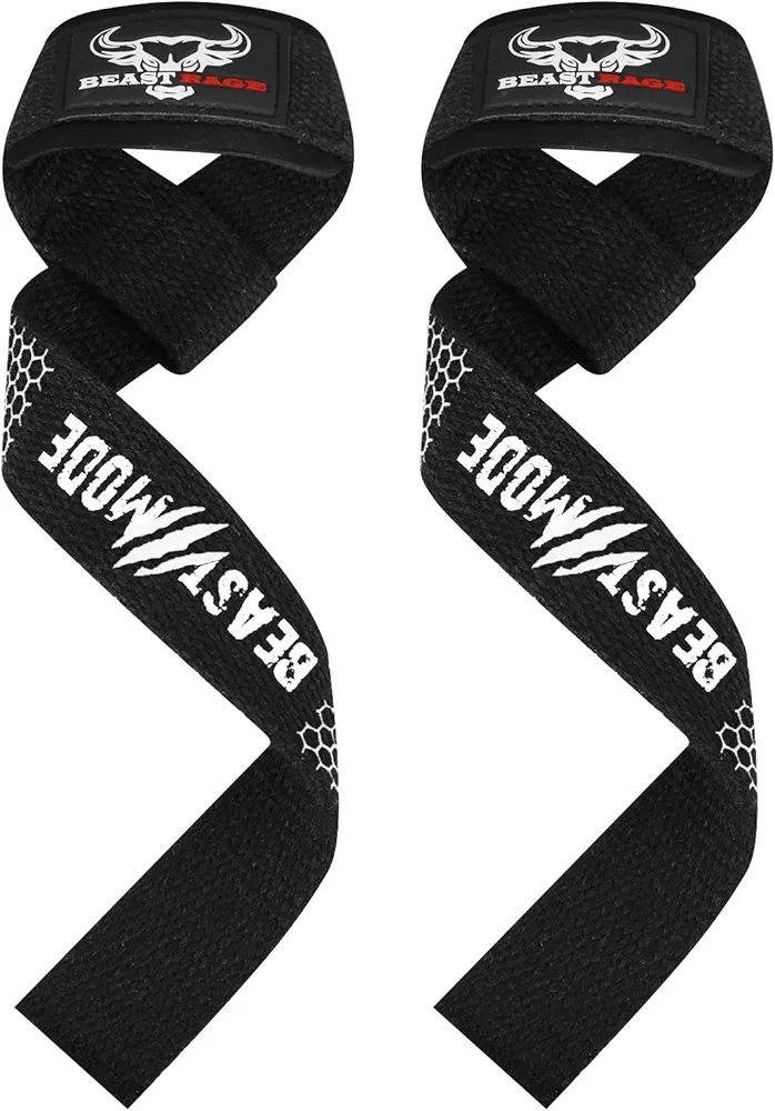 BEAST RAGE Lifting Wrist Straps for Weightlifting, Weight Lifting Straps Gym Power Workouts Lifting Straps Padded Cotton Men Women Supportive Lift Deadlift Straps Hard Pull Exercise Straps (White silicone)