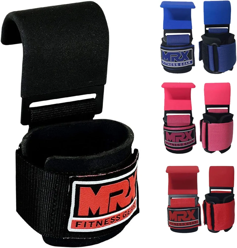 MRX BOXING & FITNESS Weight Lifting Hooks for Men & Women Thick Wrist Padding Weight Lifting Grips for Powerlifting, Shrugs, Rows & Deadlift Support