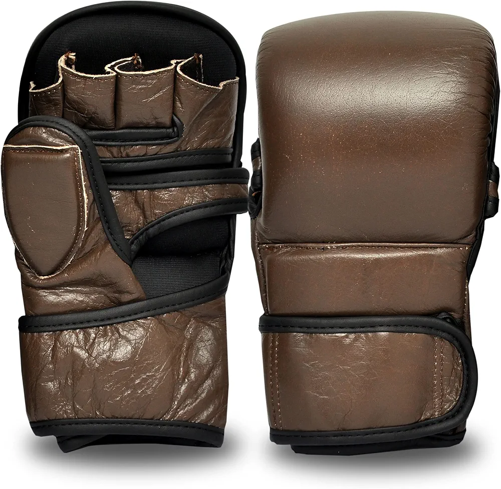 PFG Brown Vintage MMA Sparring Gloves - Genuine Leather for Sparring