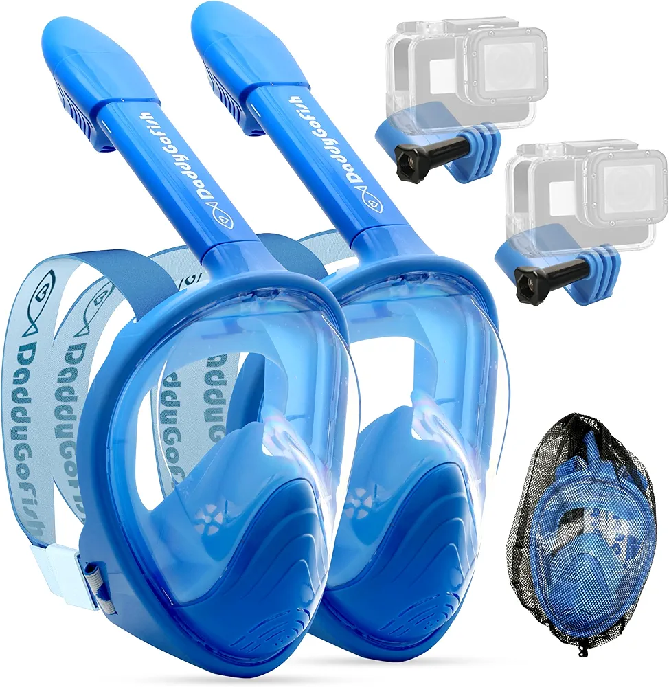 Kids Snorkel Mask | Snorkle Snorkeling Gear with Camera Mount | Extendable Telescopic Landing Fishing Net & Snorkeling Mask Combo Set Anti-Fog Anti-Leak