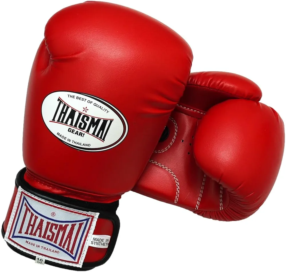 Thaismai Muay Thai Style Vectro Straps Boxing Gloves Polyurethane Synthetic Leather Material Red Color (16), XX-Large