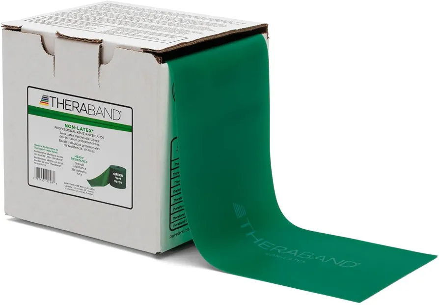 THERABAND Resistance Band 50 Yard Roll, Heavy Green Non-Latex Professional Elastic Bands For Upper & Lower Body Exercise, Physical Therapy, Pilates, & Rehab, Dispenser Box, Level 4
