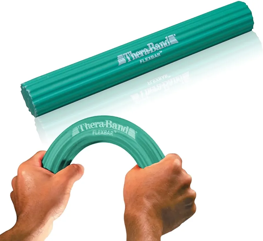 THERABAND FlexBar, Tennis Elbow Therapy Bar, Relieve Tendonitis Pain & Improve Grip Strength, Resistance Bar for Golfers Elbow & Tendinitis, Green, Medium, Intermediate