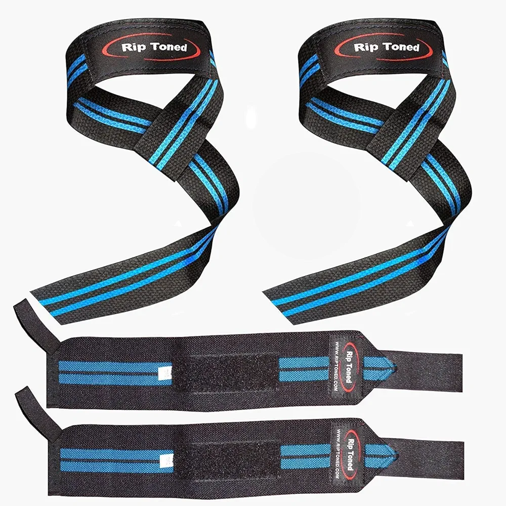 Rip Toned Lifting Straps + Wrist Wraps Bundle (1 Pair of Each) 18" or 13" Wraps for Weightlifting, Xfit, Workout, Gym, Powerlifting, Bodybuilding, Strength Training - Men & Women