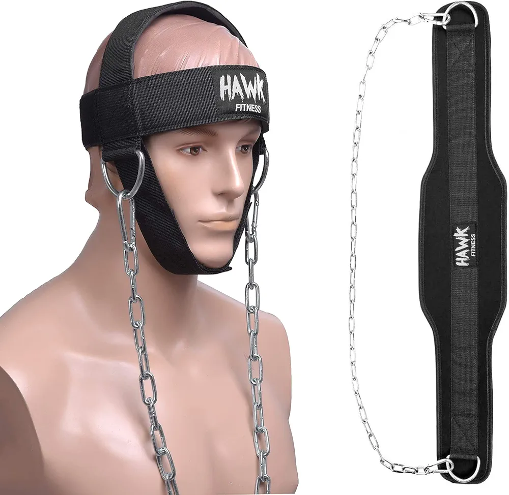 Hawk Sports Neck Harness and Dip Belt with Chain for Men & Women Weightlifting Belt Weight Lifting Training Gym Bodybuilding Workout Belts (Neck Harness and Dip Belt Bundle).