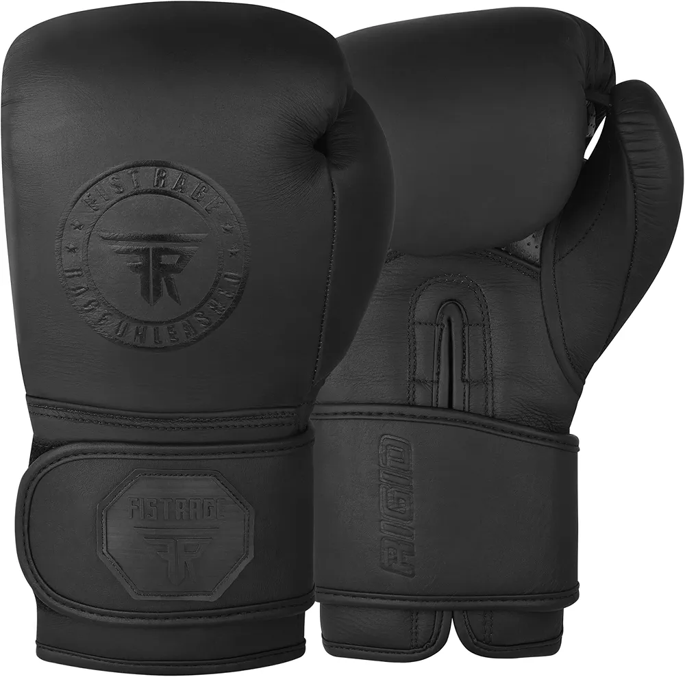 FISTRAGE Rigid Boxing Gloves Cowhide Leather Embossed Muay Thai Training Sparring Punching Bag Mitts Kickboxing Fighting Glove for Punch Bag