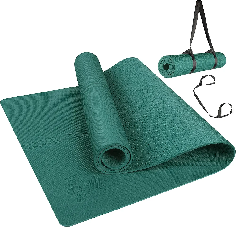 IUGA Yoga Mat Non Slip with Alignment Lines, 72" x 26" Eco Friendly Yoga Mats, 1/4 Inch Thick Yoga Mat with Free Carry Strap