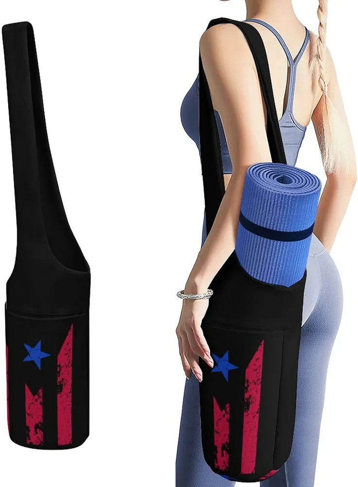 Puerto Rico Flag Yoga Mat Bag Tote Carrier Large Side Pocket Yoga Accessories with Wide Shoulder Strap