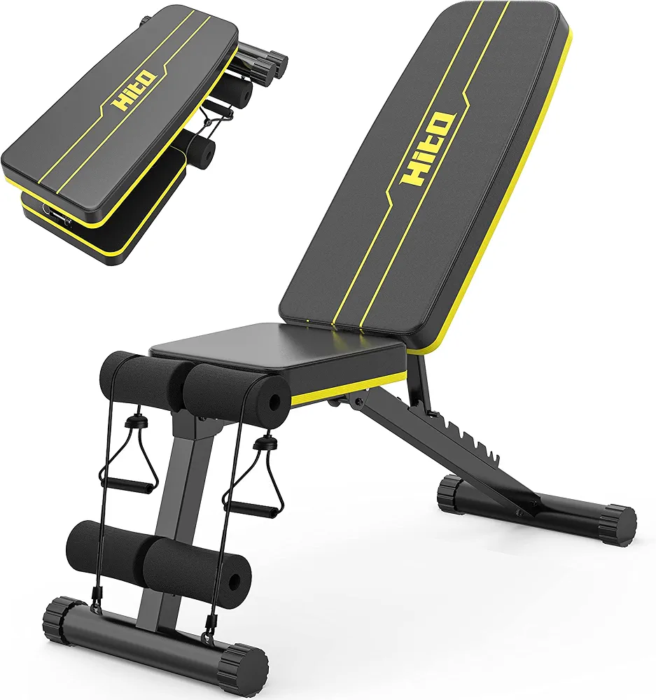 HITOSPORT Weight Bench, Adjustable Weight Bench, Strength Training Benches For Full Body Workout & Home Gym with Resistance Bands