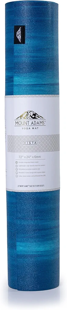 Mount Adams Vista Premium Yoga Mat, 6mm Thick, 24" or 26" Wide, 72" Long, Non-Slip Deluxe Anti-Tear Exercise Mat for Pilates, Stretching, Fitness – Durable & High Performance for Studio & Gym Workouts
