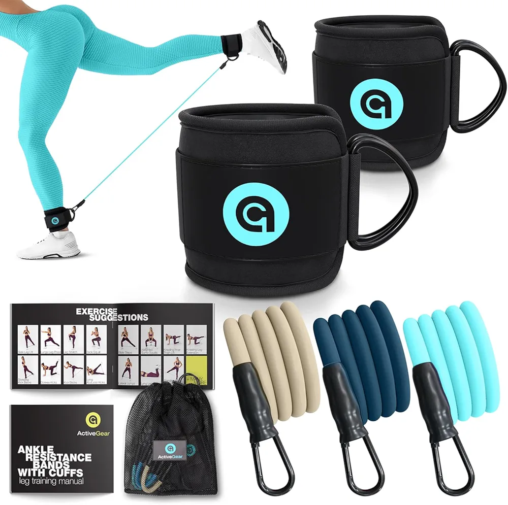 ActiveGear Ankle Resistance Bands with Cuffs - Ideal for Glutes, Legs & Core Workouts, Kickback Ankle Strap Set for Home Workout Equipment & Gym Fitness for Women and Men