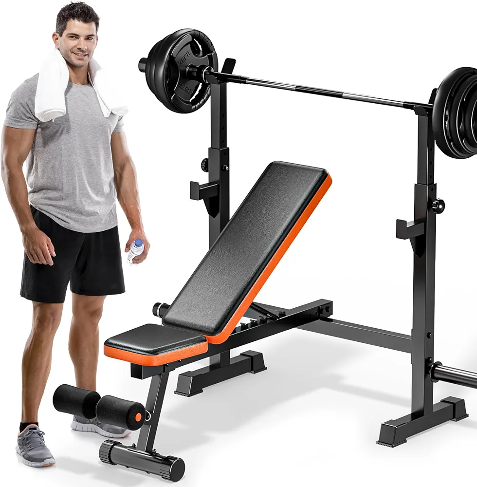 XDDIAS Bench Press, 5 IN 1 Olympic Weight Bench Press With Squat Rack, 770LBS Multi Adjustable Weight Bench for Home Gym, Workout Bench Flat Incline Lifting Bench for Full Body Strength Training