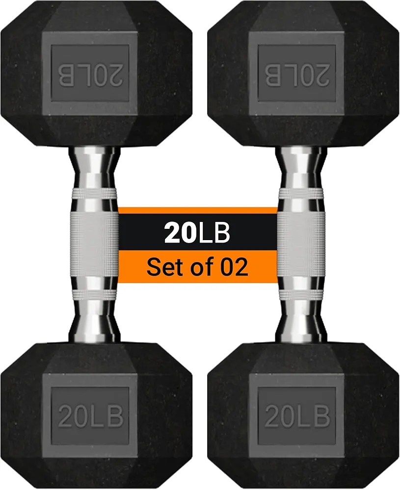 Hex Dumbbell set,5-25 Rubber Encased Exercise & Fitness Dumbbells set of 2, Hand weights for Strength Training