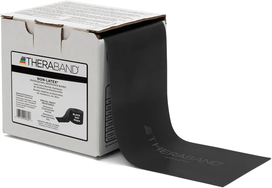 THERABAND Resistance Band 25 Yard Roll, Special Heavy Black Non-Latex Professional Elastic Bands For Upper & Lower Body Exercise, Physical Therapy, Pilates, & Rehab, Dispenser Box, Level 6