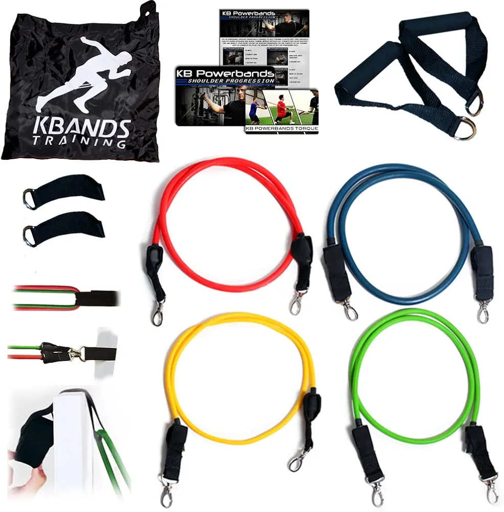 KB Powerbands Resistance Bands Set, Exercise Bands with Handles, Door Anchor, 2 Anchor Straps, Digital Training Downloads, Resistance Training, Physical Therapy