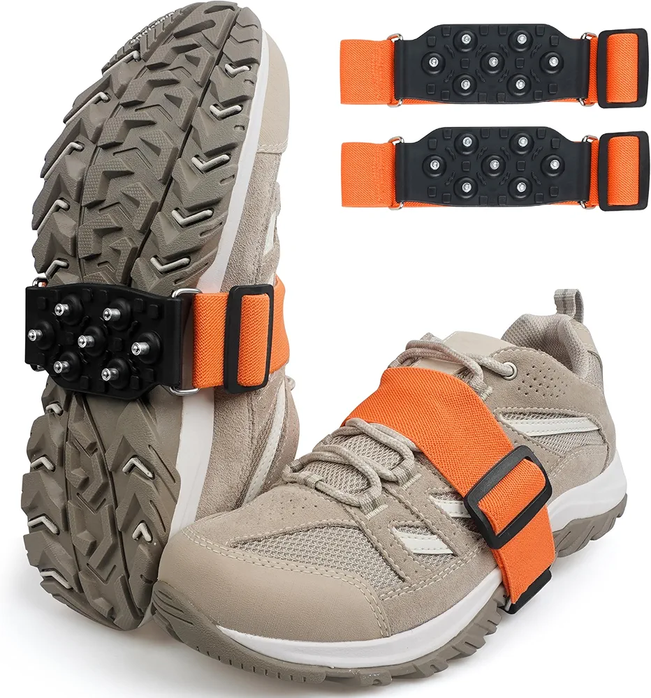 Ice Cleats Snow Traction Cleats for Walking on Snow and Ice Mid-Sole Non-Slip Crampons with Adjustable Straps 7 Tungsten Studs for Grippers Anti Slip Traction Cleats for Walking Jogging Hiking