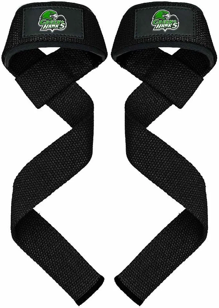 GREEN HAWK Weightlifting Straps Neoprene Padded Wrist Straps for Gym, Powerlifting, Deadlifting Straps for Men,Women Workout Support Grip Strength Training & Barbell Stability, Black