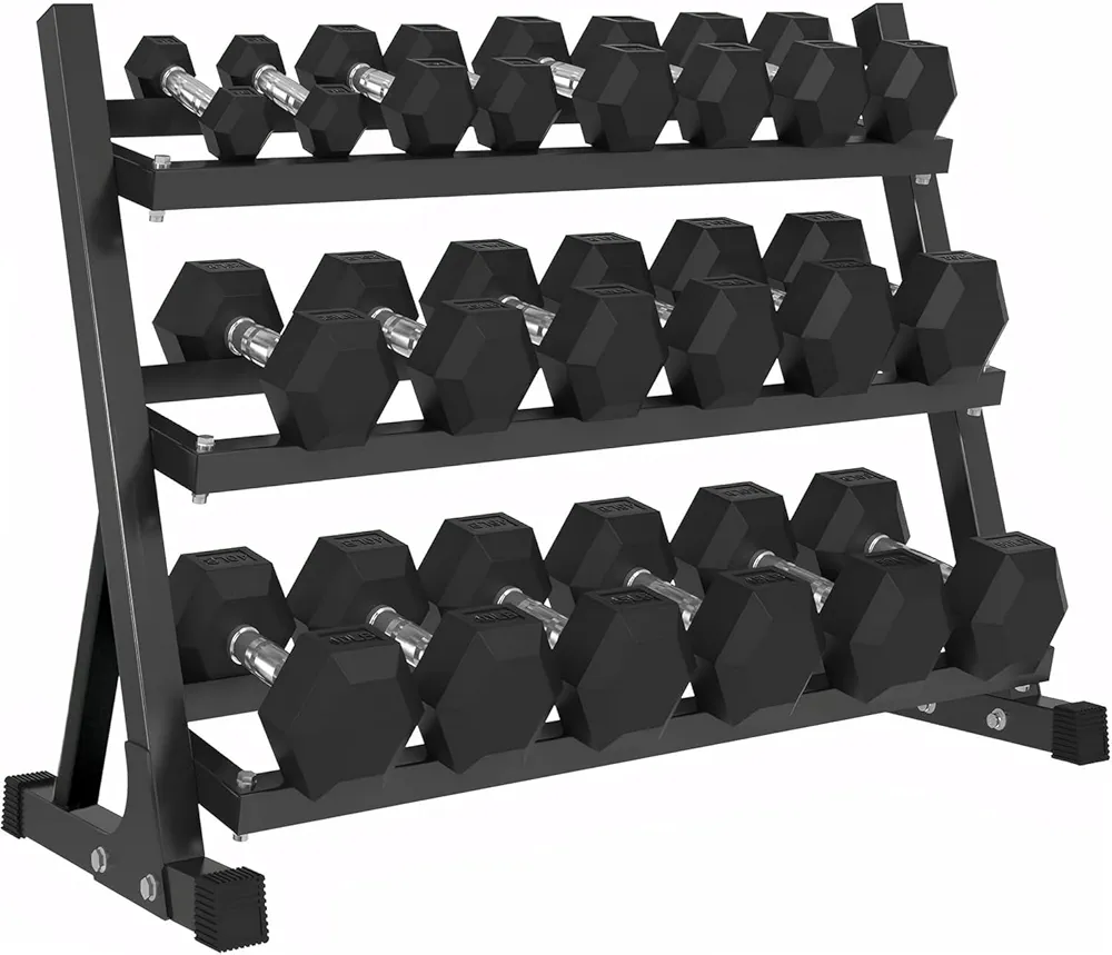 350-550LBS Rubber Hex Dumbbell Sets with Rack for Home Gym, Coated Hand Weights for Strength Training, Workouts