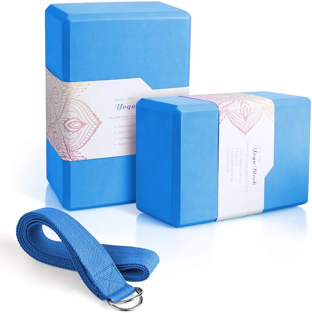 2 Pack Yoga Blocks 9"x 6"x 4" EVA Foam Blocks with Strap, High Density Blocks for Support and Deepening Poses