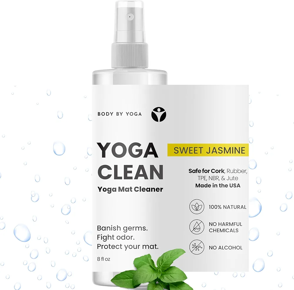 Yoga Clean - 100% Natural Yoga Mat Cleaning Spray and Deodorizer To Fight Odor and Protect Your Mat | Made In The USA | 8 oz Safe For Cork, Rubber, And All Fabric | Yoga Gift Idea