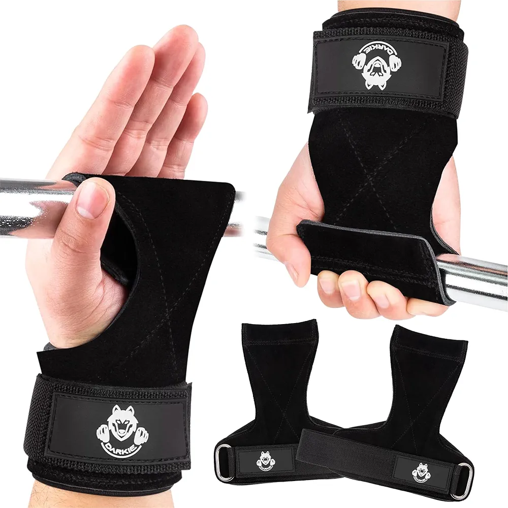 DARKIE Weight Lifting Wrist Strap - Lifting Straps for Weightlifting - Double Layer Leather Weightlifting Wrist Strap for Deadlift and Powerlifting - Adjustable Neoprene Padded Gym Workout Lifting