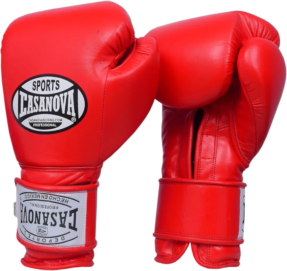Casanova Boxing® Training Velcro Leather Boxing Gloves for Men and Woman - Boxing, Martial Arts, MMA, Kickboxing, Muay Thai, Contact Sport, Sparring, Heavy Bag Training (Red,12 oz)